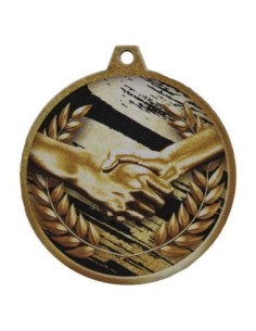 (18) MEDALLA MADERA ALEGORICA/MANOS UNIDAS Ø 7 cm