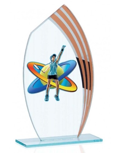 (214) TROFEO CRISTAL COBRE CON ALEGORIA DEPORTES 18 cm