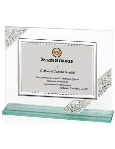 (125) SOPORTE CRISTAL CON PLACA HOMENAJE 24 x 21 cm