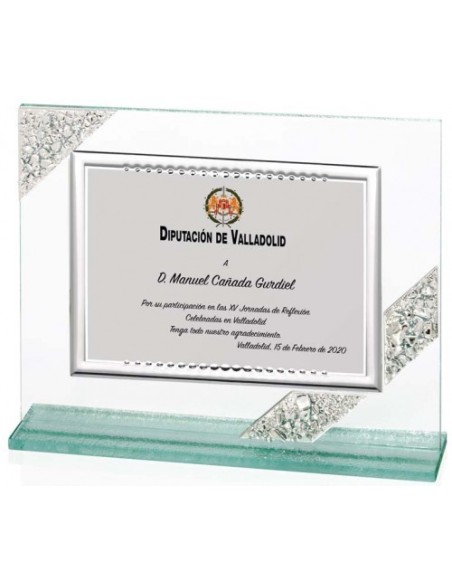 (125) SOPORTE CRISTAL CON PLACA HOMENAJE 24 x 21 cm