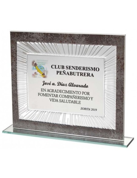 (127) SOPORTE CRISTAL CON PLACA HOMENAJE 27 x 21 cm