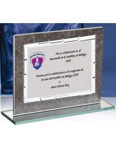 (128) PLACA HOMENAJE CON SOPORTE CRISTAL 17 x 12 cm