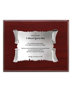 (129) PLACA HOMENAJE CON MADERA ECONOMICA 21 x 17 cm