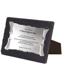 (129) PLACA HOMENAJE CON SOPORTE PIZARRA 21 x 17 cm