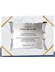 (129) PLACA HOMENAJE CON SOPORTE MARMOL 24 x 19 cm