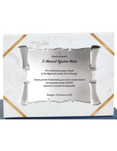 (129) PLACA HOMENAJE CON SOPORTE MARMOL 24 x 19 cm