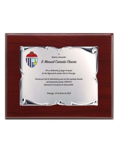 (130) PLACA HOMENAJE CON MADERA ECONOMICA 21 x 17 cm
