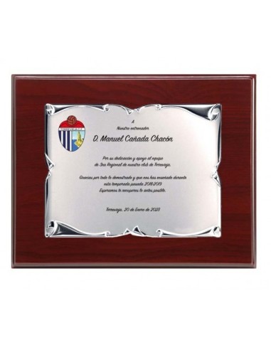 (130) PLACA HOMENAJE CON MADERA ECONOMICA 21 x 17 cm