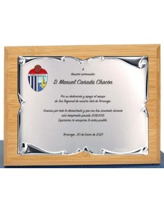 (130) PLACA HOMENAJE CON MADERA BAMBU 21 x 17 cm