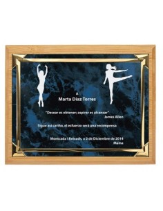 (131) PLACA HOMENAJE CON MADERA BAMBU 14 x 11 cm