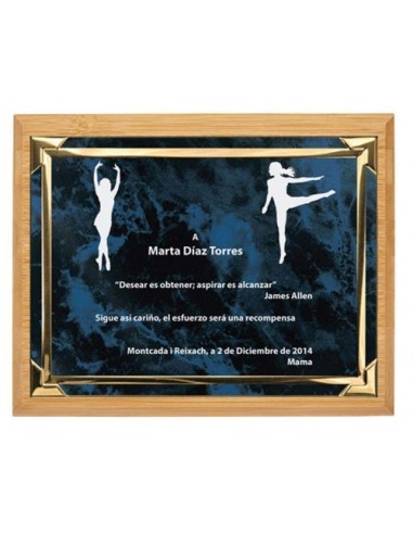(131) PLACA HOMENAJE CON MADERA BAMBU 14 x 11 cm