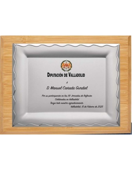 (132) PLACA HOMENAJE CON MADERA BAMBU 24 x 19 cm
