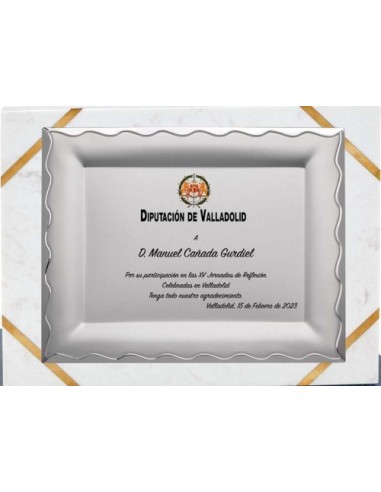 (132) PLACA HOMENAJE CON SOPORTE MARMOL 24 x 19 cm