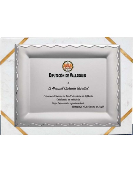 (132) PLACA HOMENAJE CON SOPORTE MARMOL 24 x 19 cm