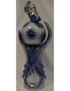 TROFEO FUTBOL CERAMICA DECORADO EN ORO AZUL MARI