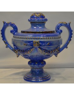 ENSALADERA CERAMICA DECORADO EN ORO AZUL 43 CM
