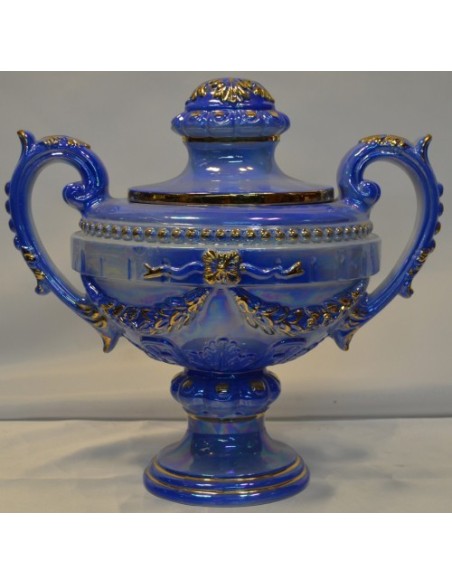 ENSALADERA CERAMICA DECORADO EN ORO AZUL 43 CM