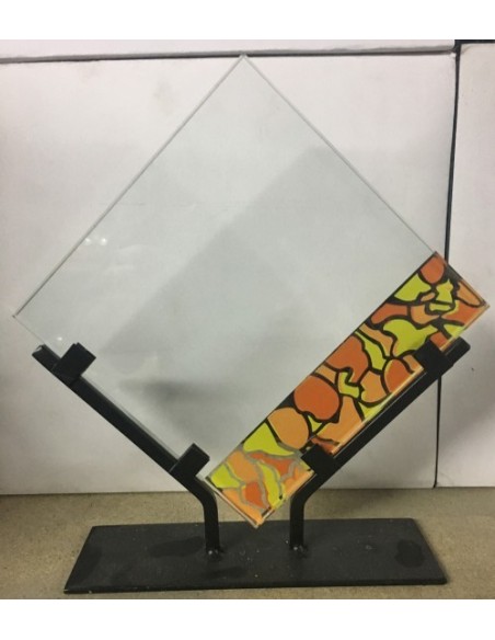 TROFEO CRISTAL ECONOMICO ROMBO DECORADO SOPORTE METALICO