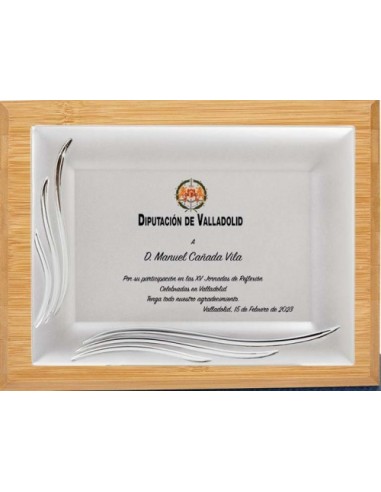 (133) PLACA HOMENAJE MADERA BAMBU 24 x 19 cm