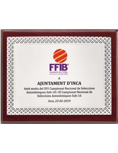(134) PLACA HOMENAJE CON MADERA ECONOMICA 21 x 17 cm