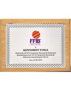 (134) PLACA HOMENAJE CON MADERA BAMBU 21 x 17 cm