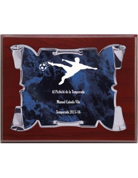 (134) PLACA HOMENAJE CON MADERA ECONOMICA 21 x 17 cm