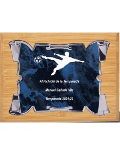 (134) PLACA HOMENAJE CON MADERA BAMBU 21 x 17 cm
