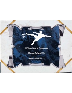 (134) PLACA HOMENAJE CON SOPORTE MARMOL 24 x 19 cm