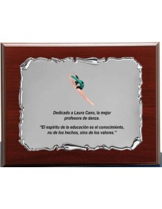 (135) PLACA HOMENAJE CON MADERA ECONOMICA 21 x 17 cm