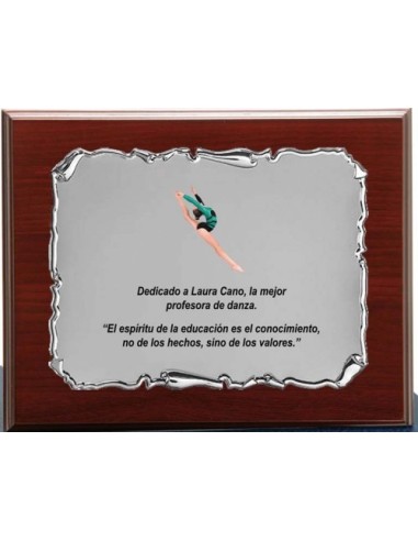 (135) PLACA HOMENAJE CON MADERA ECONOMICA 21 x 17 cm
