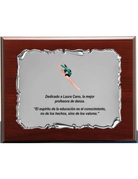 (135) PLACA HOMENAJE CON MADERA ECONOMICA 21 x 17 cm
