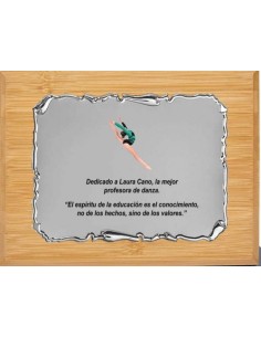 (135) PLACA HOMENAJE CON MADERA BAMBU 21 x 17 cm