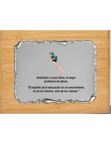 (135) PLACA HOMENAJE CON MADERA BAMBU 21 x 17 cm