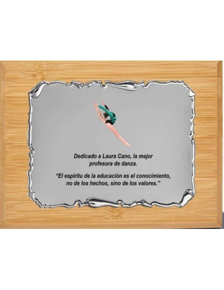 (135) PLACA HOMENAJE CON MADERA BAMBU 21 x 17 cm