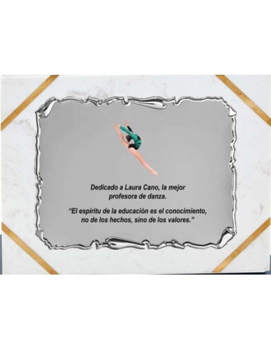 (135) PLACA HOMENAJE CON SOPORTE MARMOL 24 x 19 cm