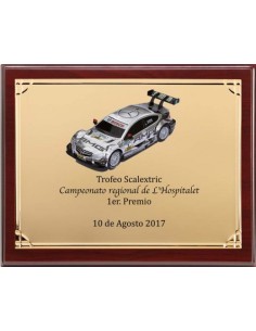 (136) PLACA HOMENAJE CON MADERA ECONOMICA 21 x 17 cm