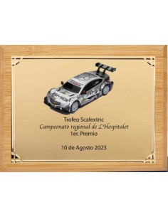 (136) PLACA HOMENAJE CON MADERA BAMBU 21 x 17 cm