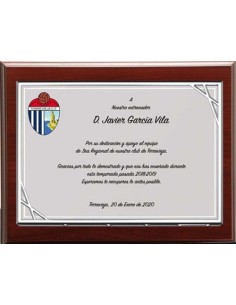 (137) PLACA HOMENAJE CON MADERA ECONOMICA 21 x 17 cm