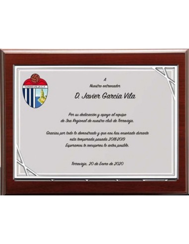 (137) PLACA HOMENAJE CON MADERA LUXE 21 x 17 cm