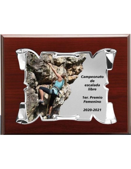 (137) PLACA HOMENAJE CON MADERA LUXE 21 x 17 cm