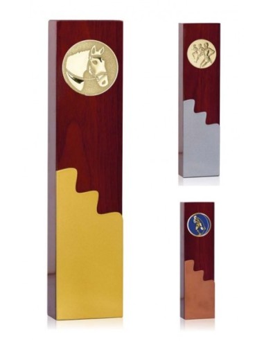 (224) TROFEO MADERA COBRE CON DISCO 24 x 6,5 cm COBRE