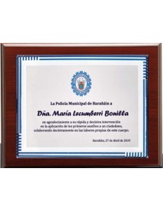 (138) PLACA HOMENAJE CON MADERA ECONOMICA 21 x 17 cm