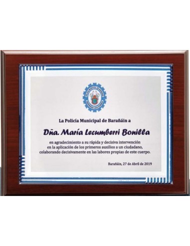 (138) PLACA HOMENAJE CON MADERA LUXE 21 x 17 cm