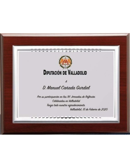 (139) PLACA HOMENAJE CON MADERA PREMIUM 21 x 17 cm
