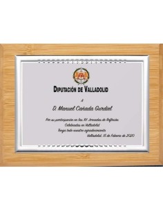 (139) PLACA HOMENAJE CON MADERA BAMBU 21 x 17 cm