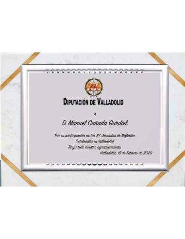 (139) PLACA HOMENAJE CON SOPORTE MARMOL 24 x 19 cm