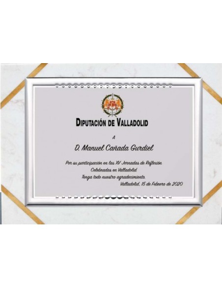 (139) PLACA HOMENAJE CON SOPORTE MARMOL 24 x 19 cm