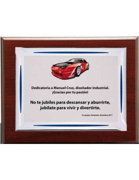 (140) PLACA HOMENAJE CON MADERA ECONOMICA 21 x 17 cm