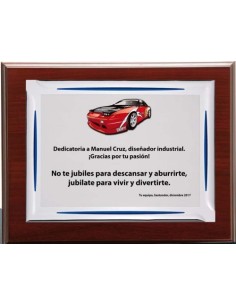 (140) PLACA HOMENAJE CON MADERA PREMIUM 21 x 17 cm