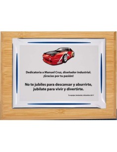 (140) PLACA HOMENAJE CON MADERA BAMBU 21 x 17 cm
